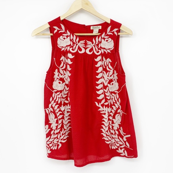 Lucky Brand Tops - Lucky Brand Red & White Floral Embroidered Tank SM